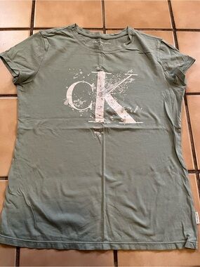 Calvin Klein Jeans Olive Green Graphic Tee with White Logo